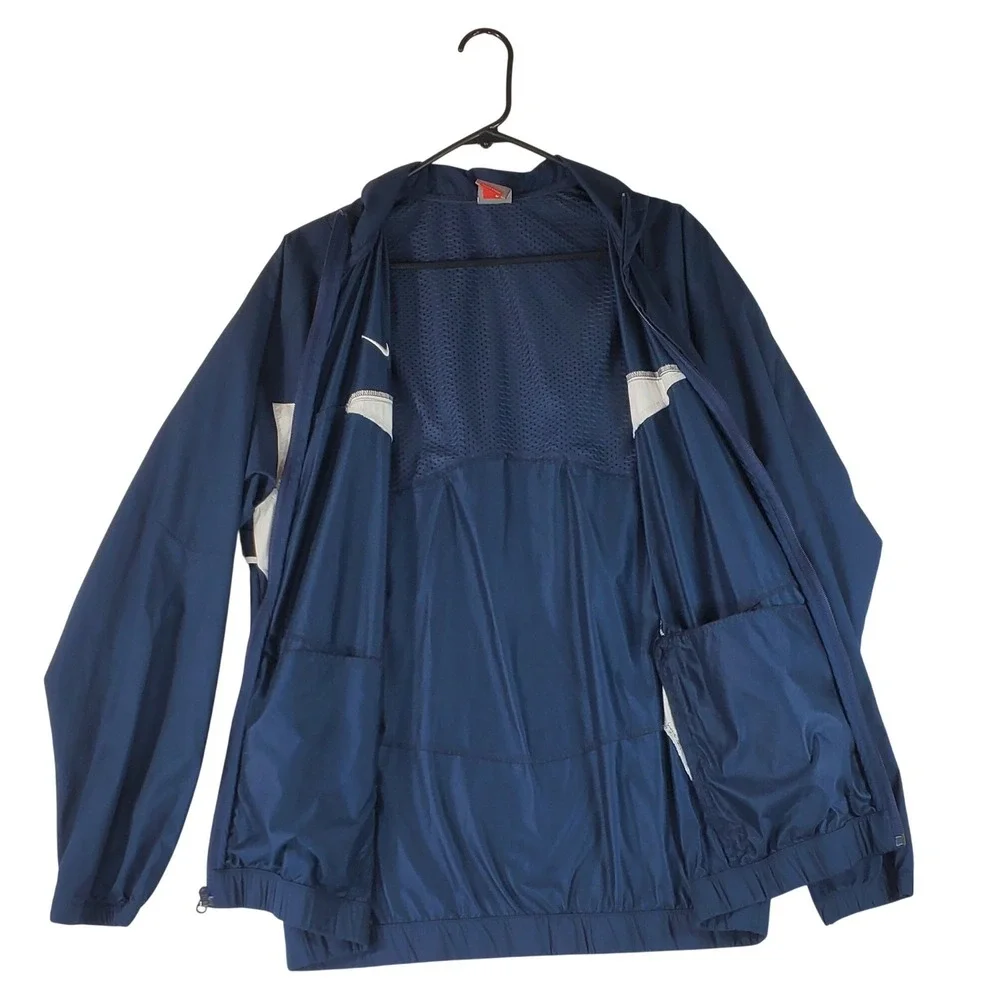 Nike Mens Windbreaker Jacket Navy Blue White Full Zip Swoosh 227012-420‎ Large